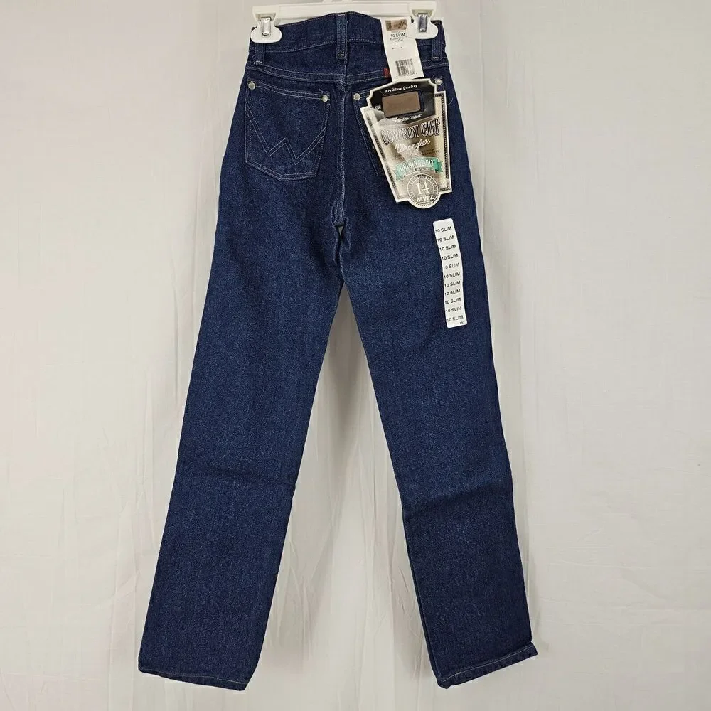 Vintage Wranglers Girls Cowboy Cut Size 10 Slim Western Rodeo Blue Jeans